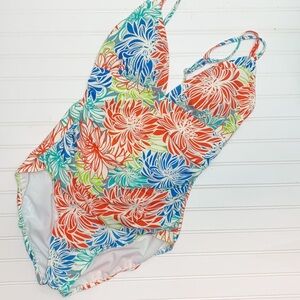 Floral print one piece swim suit EUC 16